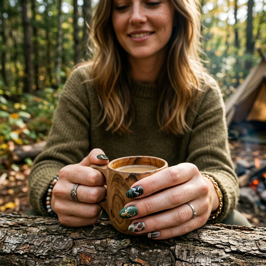 Earthy and Organic Outdoorsy Nail Design
