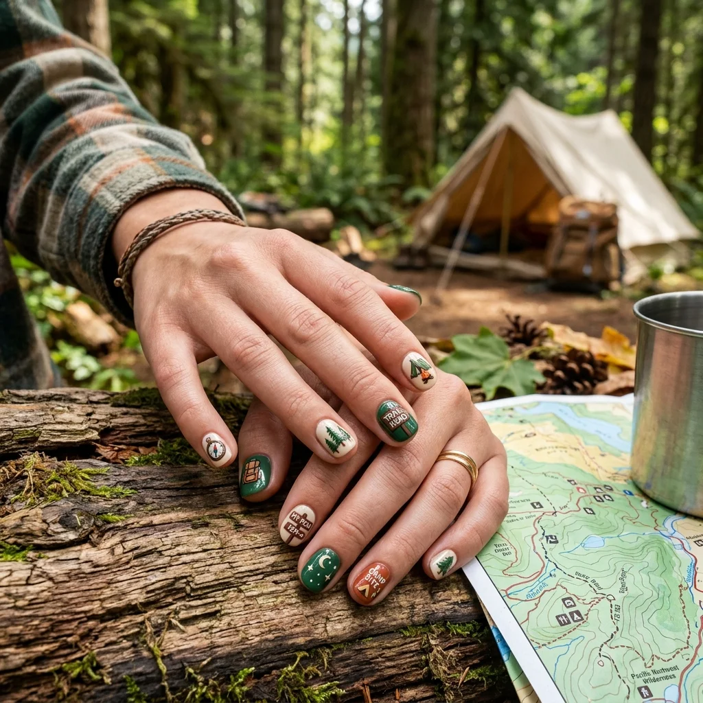 Earthy and Organic Outdoorsy Nail Design