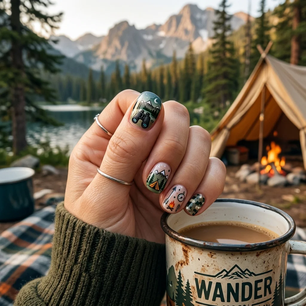 Earthy and Organic Outdoorsy Nail Design