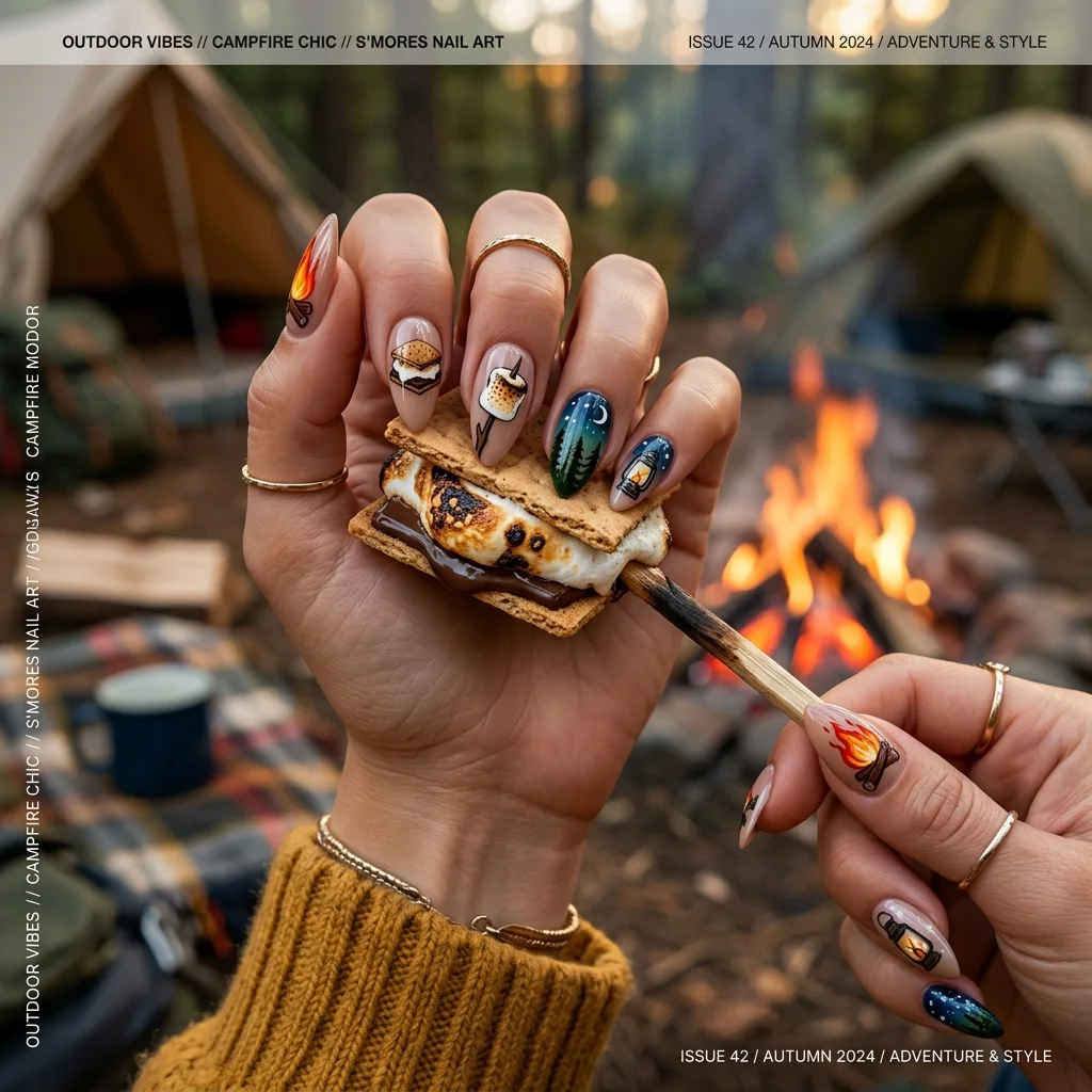 Earthy and Organic Outdoorsy Nail Design