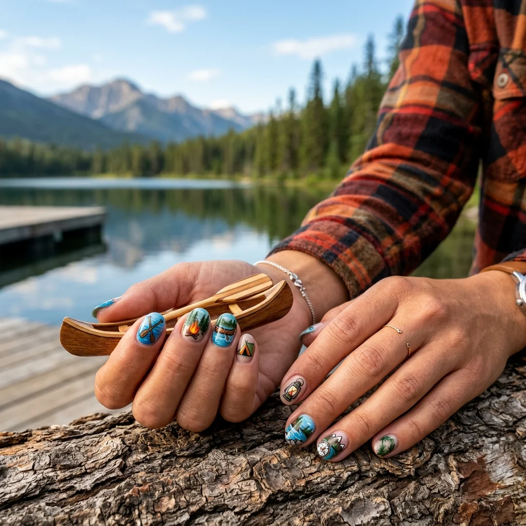 Earthy and Organic Outdoorsy Nail Design