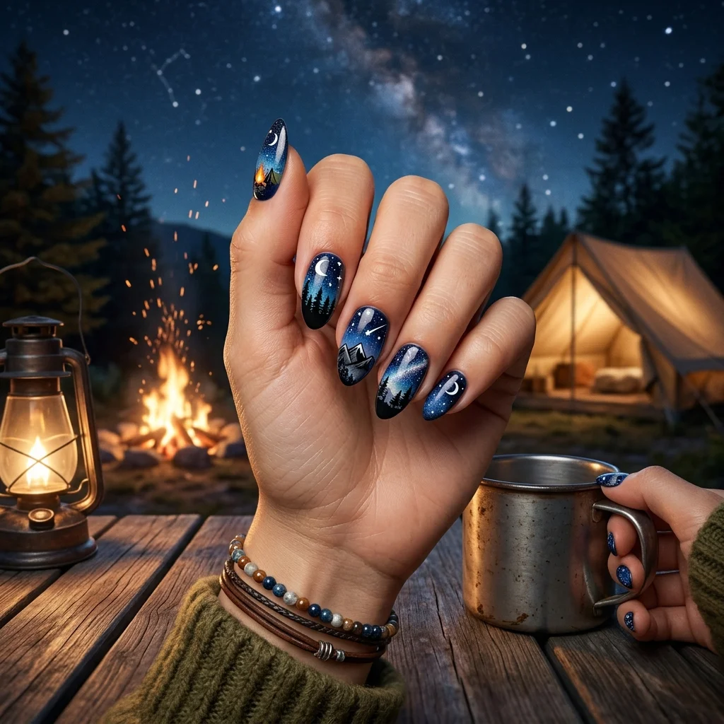 Earthy and Organic Outdoorsy Nail Design