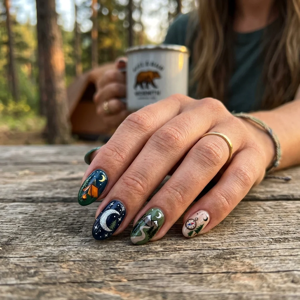 Earthy and Organic Outdoorsy Nail Design