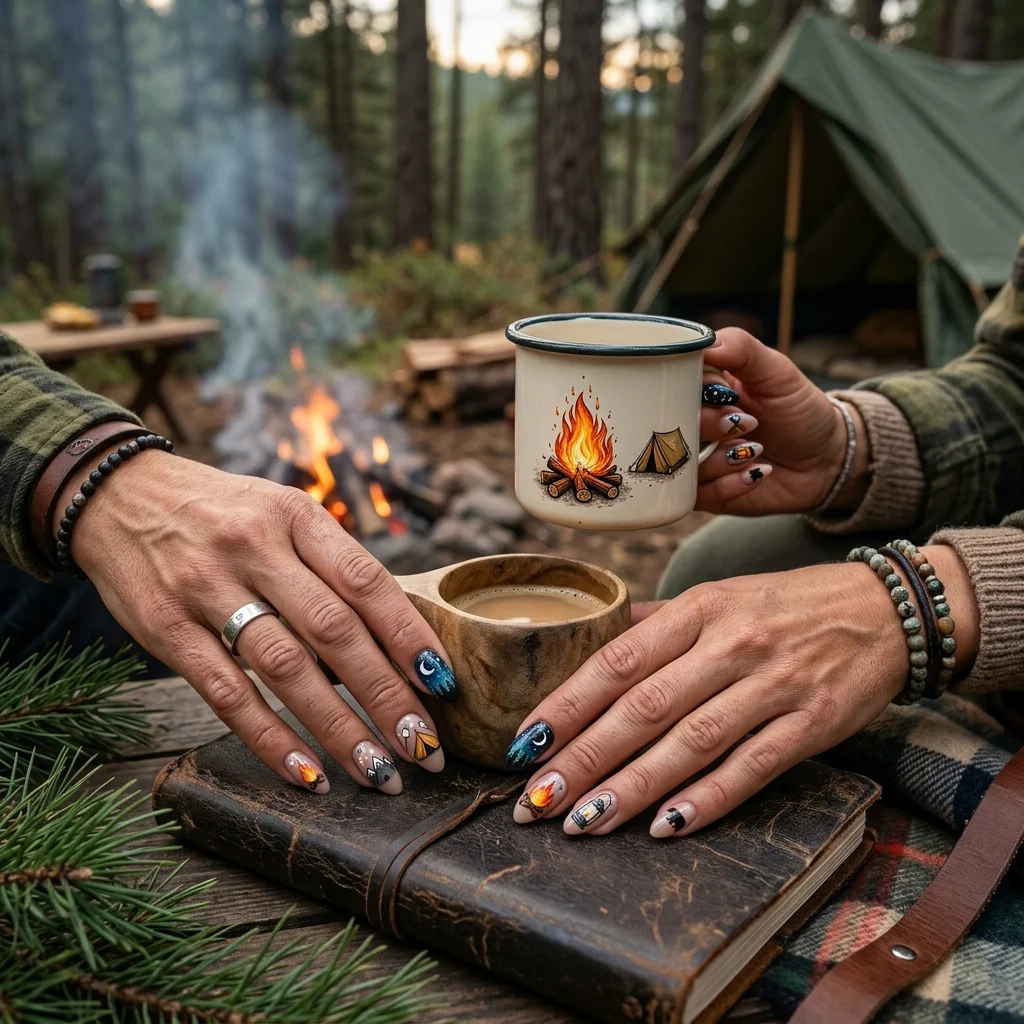 Earthy and Organic Outdoorsy Nail Design