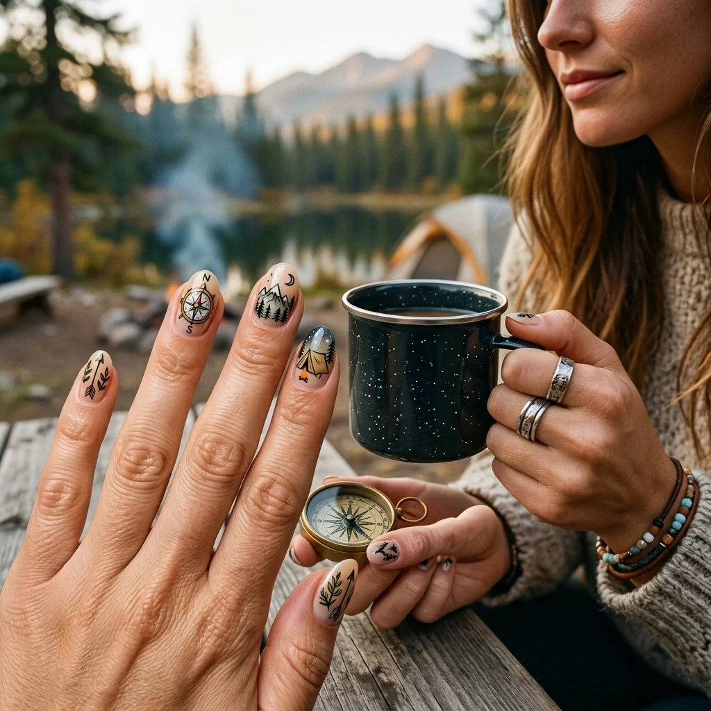 Earthy and Organic Outdoorsy Nail Design