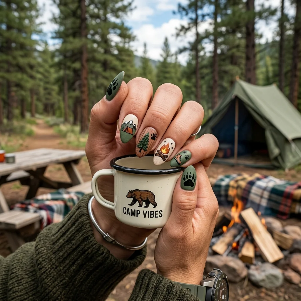 Earthy and Organic Outdoorsy Nail Design