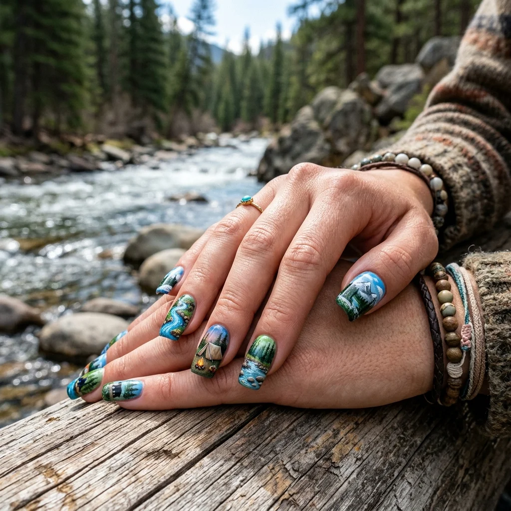Earthy and Organic Outdoorsy Nail Design