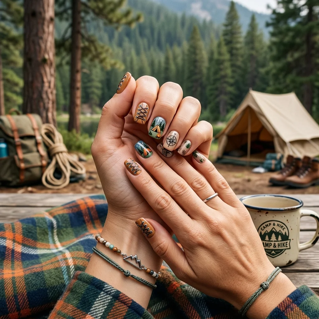 Earthy and Organic Outdoorsy Nail Design