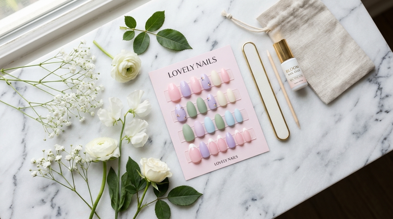 3 Best Brands Of Non-Toxic Press-On Nails and How To Recycle Them! 6 A beautiful flatlay of pastel-colored non-toxic press-on nails