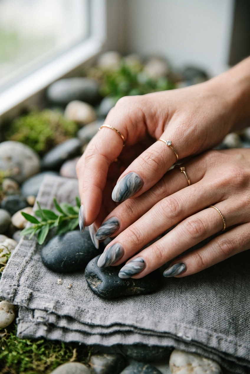 12. River Stone Marble Effect for a Serene Look