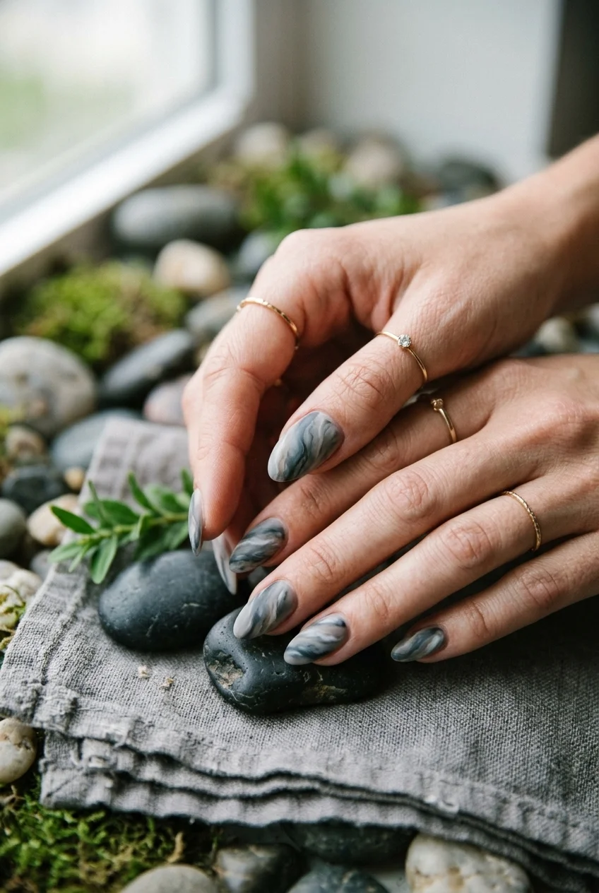 12. River Stone Marble Effect for a Serene Look