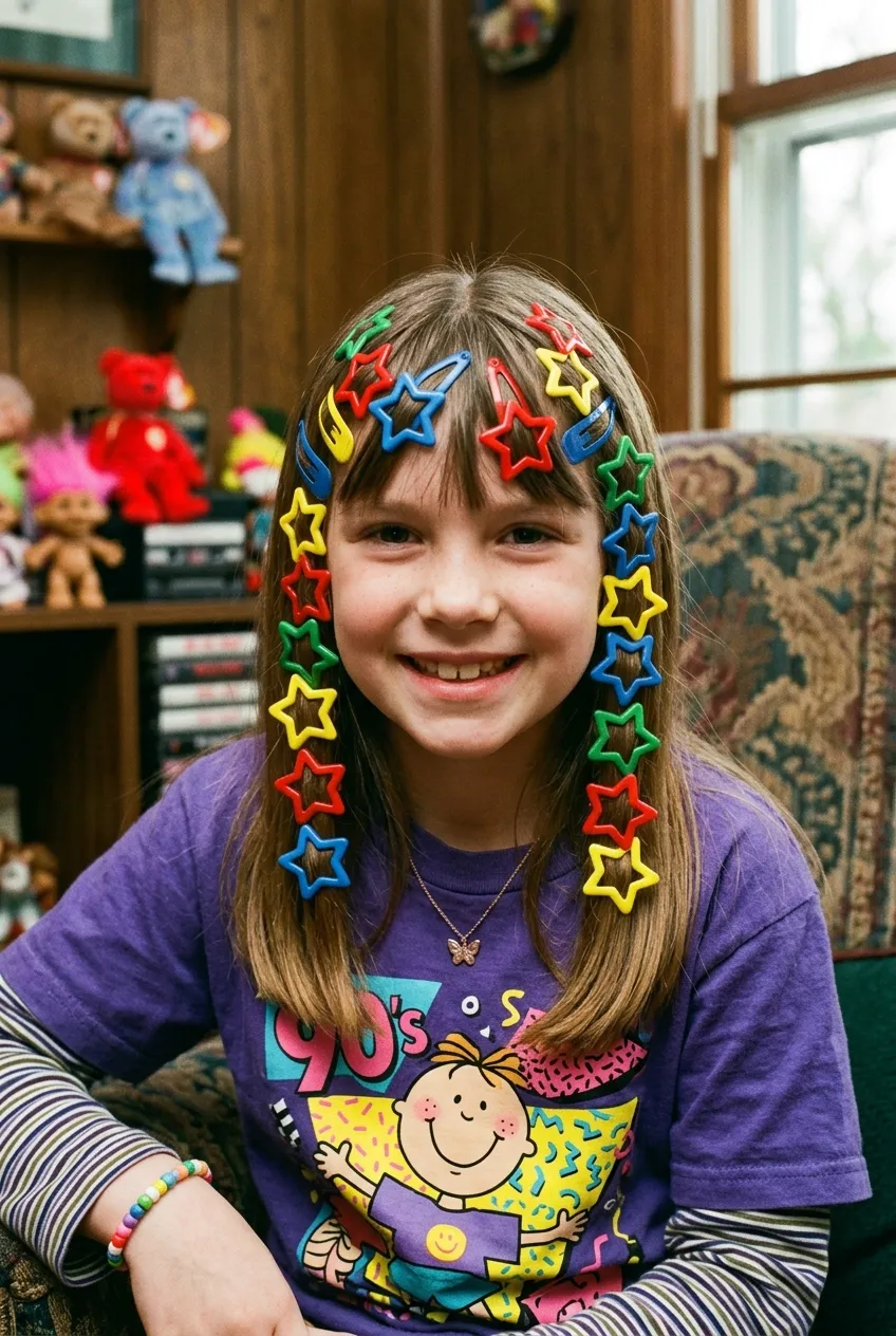 30 Star Hairstyles for Kids That Are Out of This World 27 90s Chunky Plastic Barrettes star hairstyle