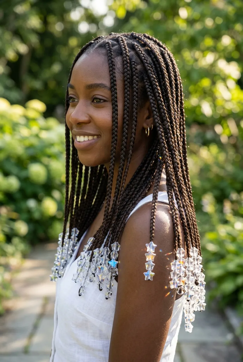 30 Star Hairstyles for Kids That Are Out of This World 29 Clear Glass-Like Star Beads star hairstyle