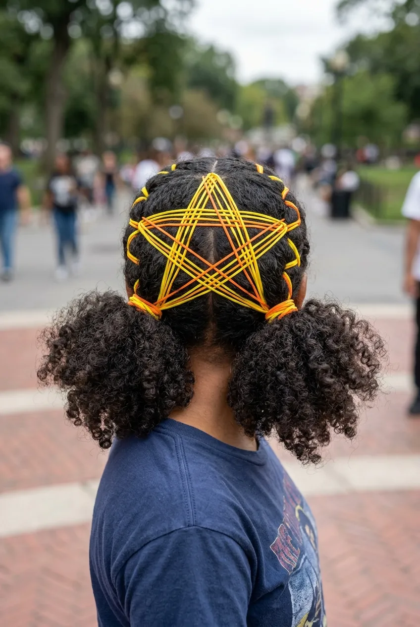 30 Star Hairstyles for Kids That Are Out of This World 14 Massive Neon Rubber Band Star star hairstyle