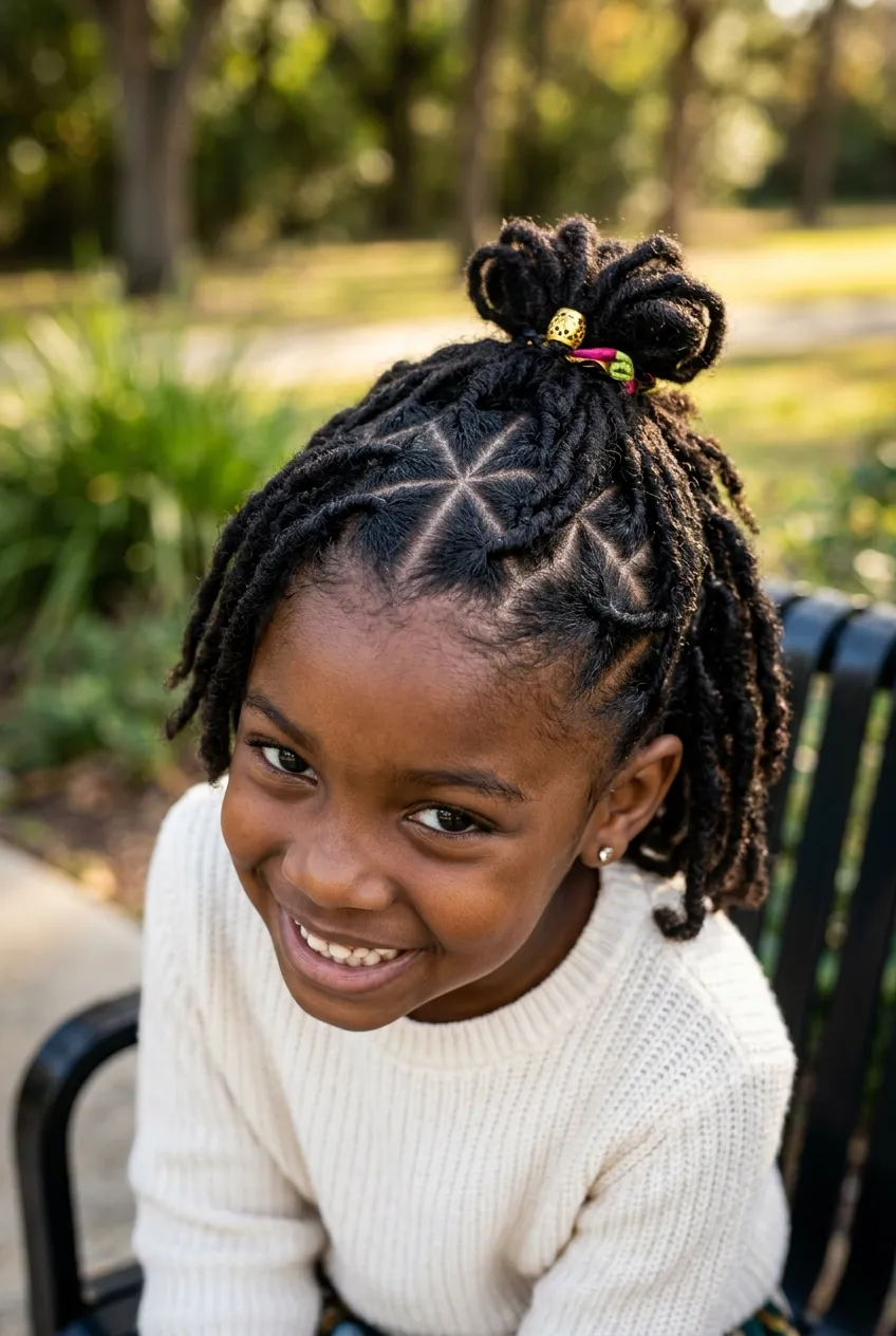 30 Star Hairstyles for Kids That Are Out of This World 13 Star Pattern Starter Locs star hairstyle