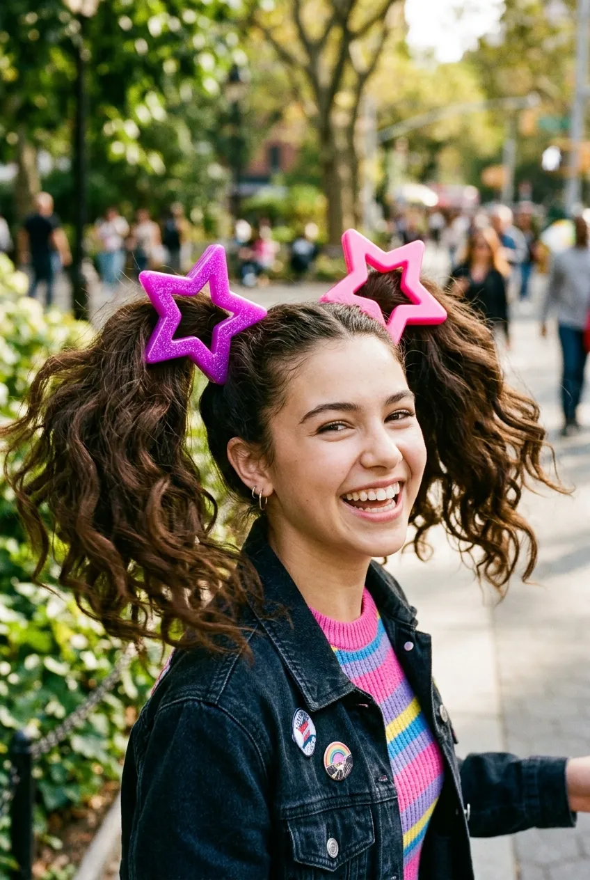30 Star Hairstyles for Kids That Are Out of This World 16 Chunky Star Ponytail Holders star hairstyle