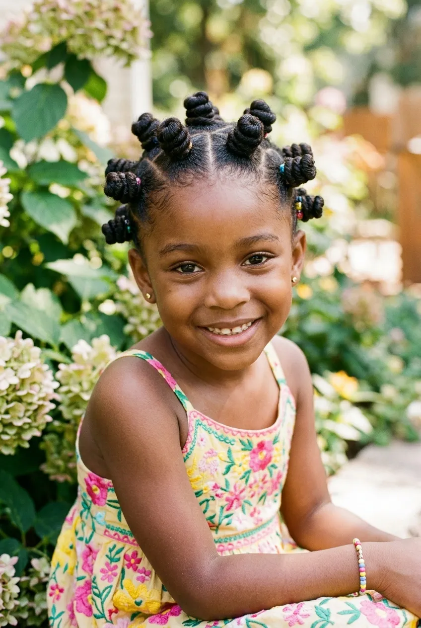 30 Star Hairstyles for Kids That Are Out of This World 9 Star Shaped Bantu Knots star hairstyle