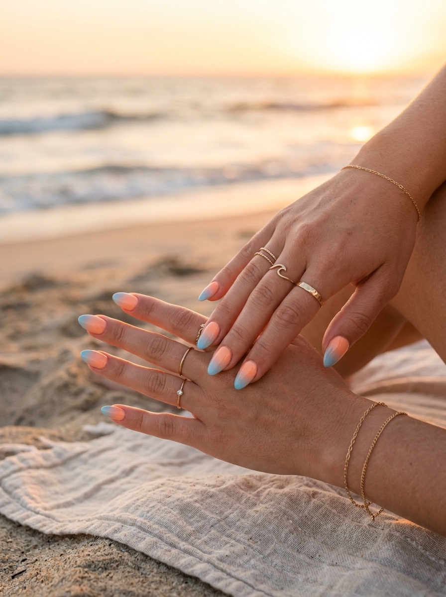 6. Golden Hour Surfside Nails