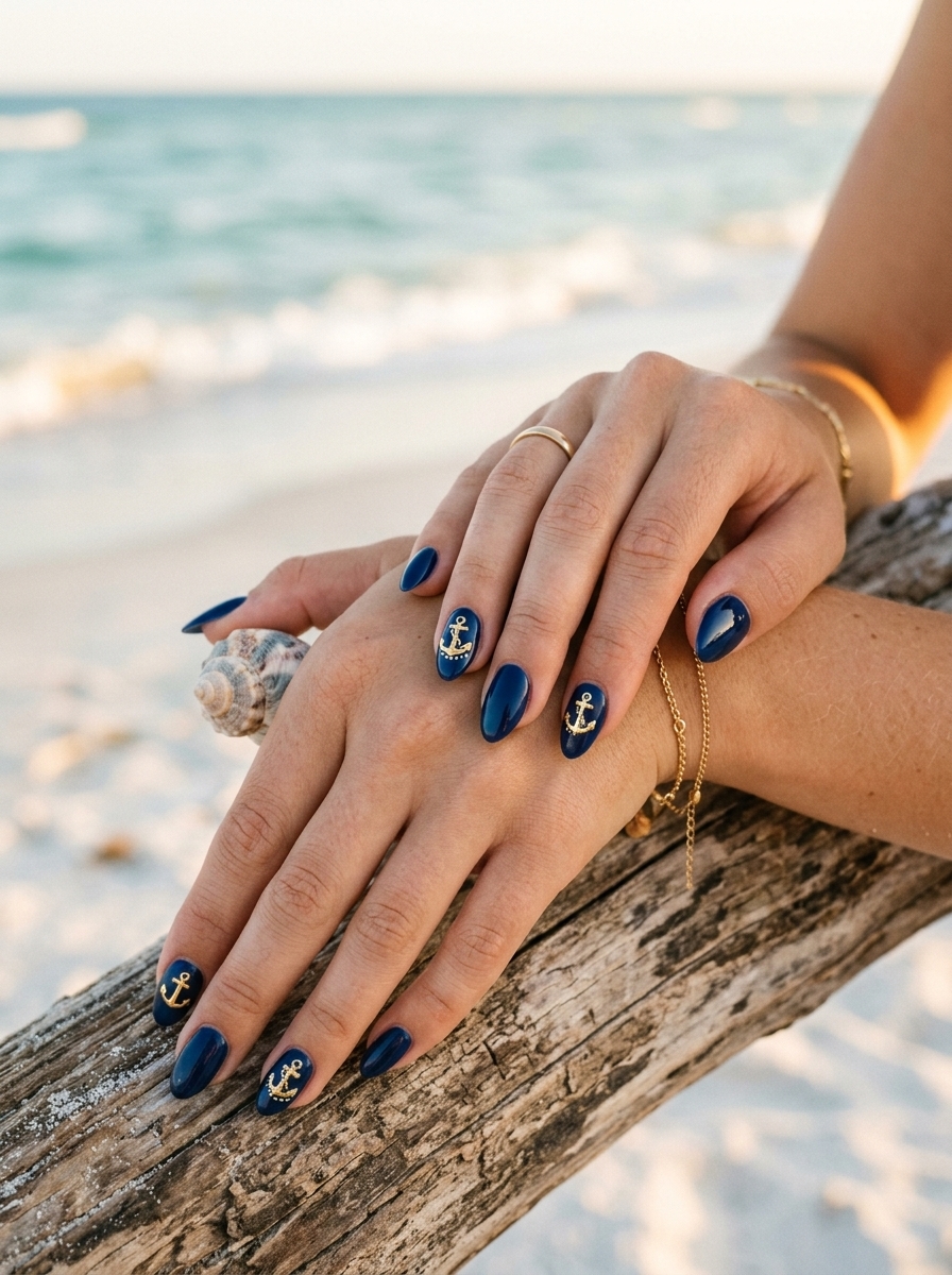 16. Navy Anchors Surfside Nails