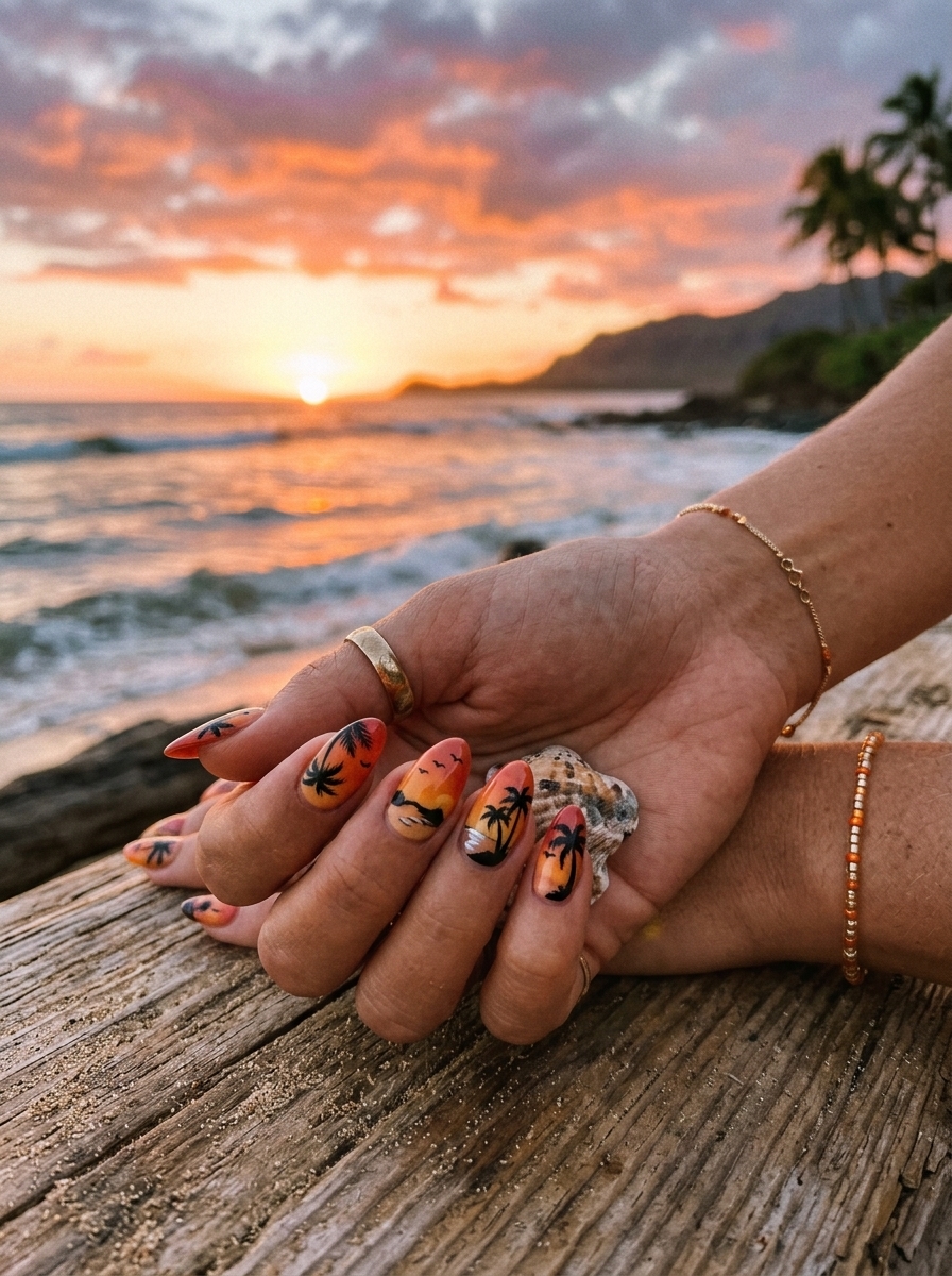 26. Sunset Silhouette Surfside Nails