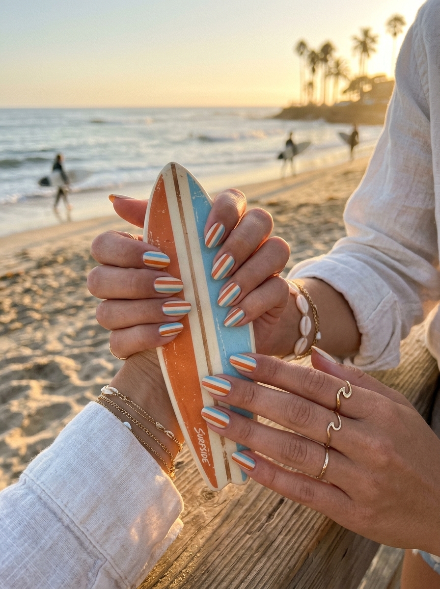 27. Surfboard Stripes Surfside Nails