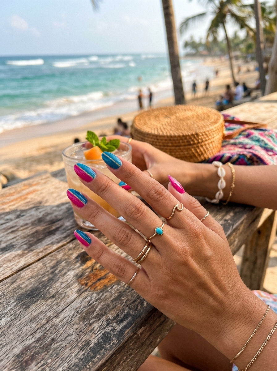 28. Tropical Pink Blue Surfside Nails