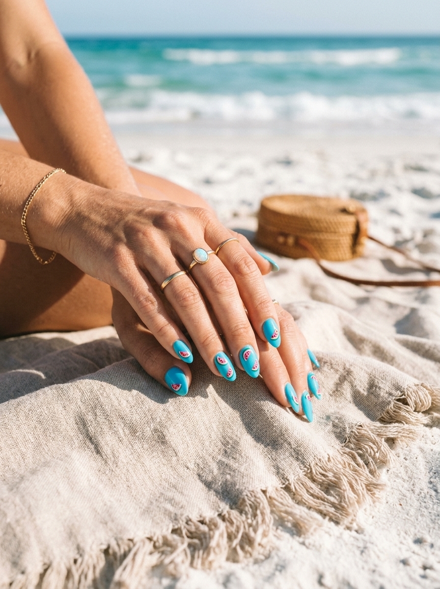 30. Watermelon Blue Surfside Nails