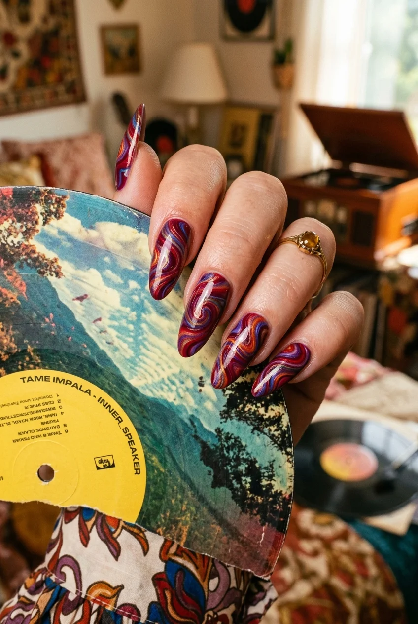 30 Tame Impala Nail Art Designs to Rock Your Next Concert 33 Psychedelic Swirls: The Classic Tame Impala Look