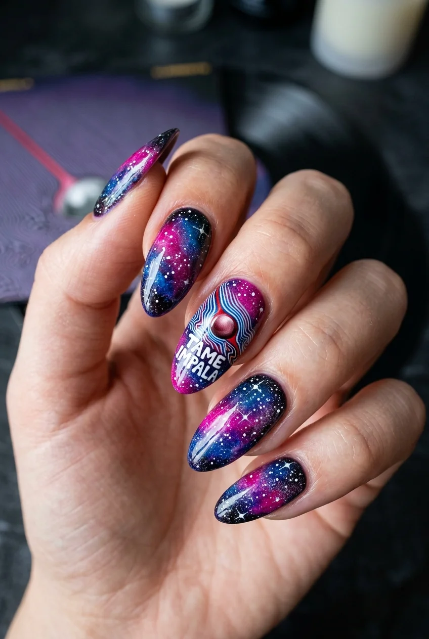 30 Tame Impala Nail Art Designs to Rock Your Next Concert 59 Sponge Blended Deep Space Nebula Nails