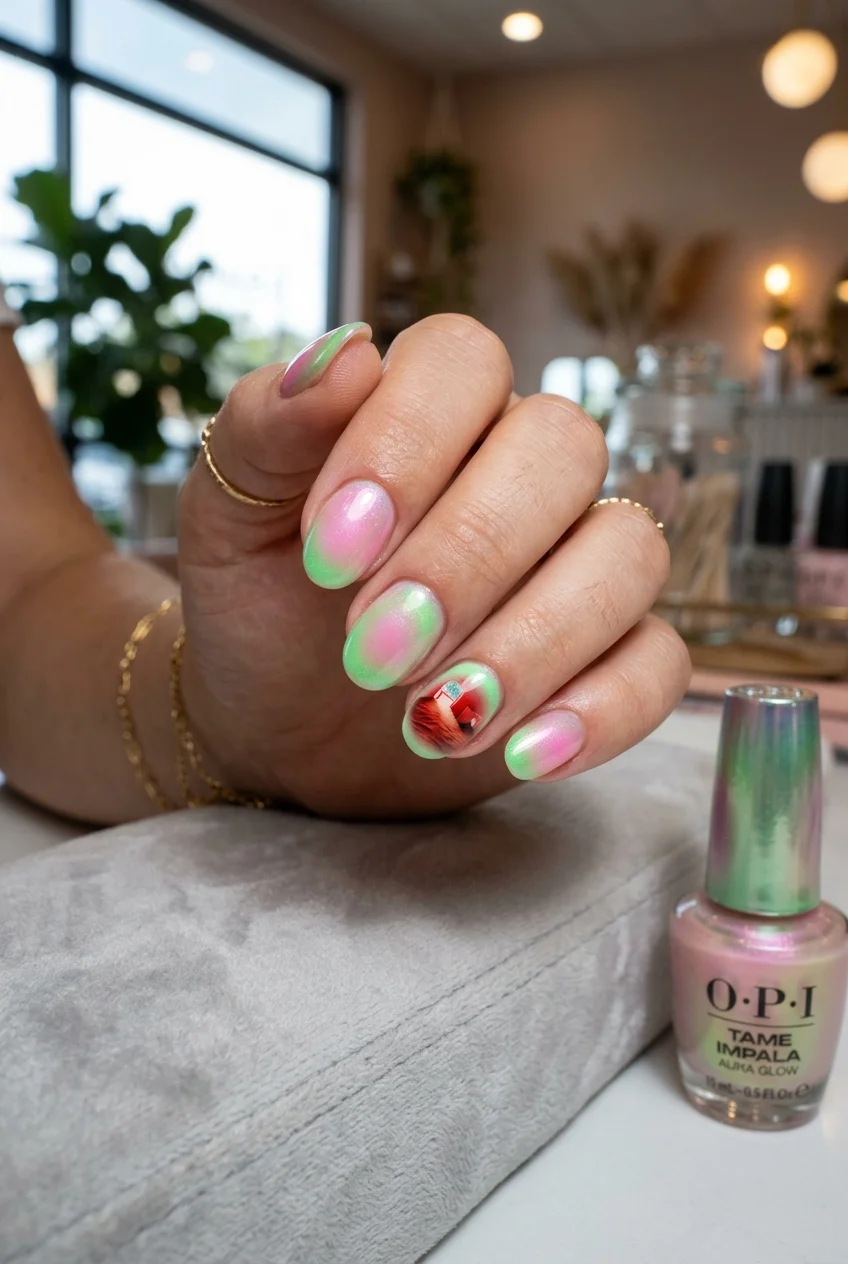 30 Tame Impala Nail Art Designs to Rock Your Next Concert 38 Ethereal Aura Glow: Minimalist Trippy
