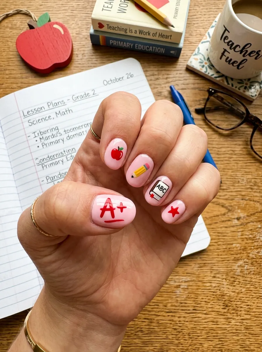 Bold A+ Grade Accent teacher nail design