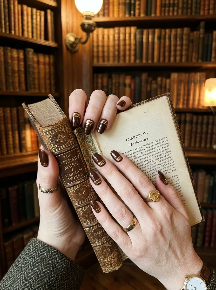 Antique Leather Bookshelf teacher nail design