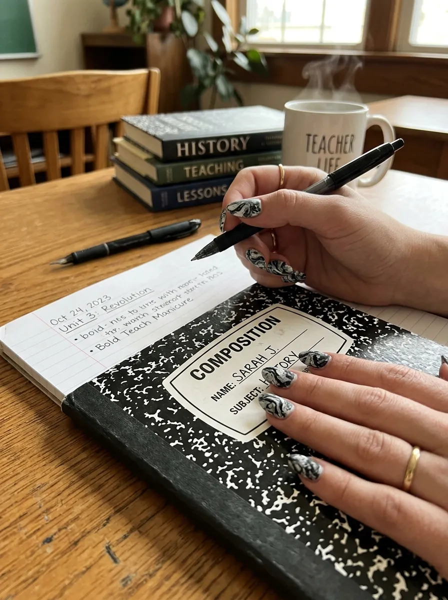 Composition Notebook Marble teacher nail design