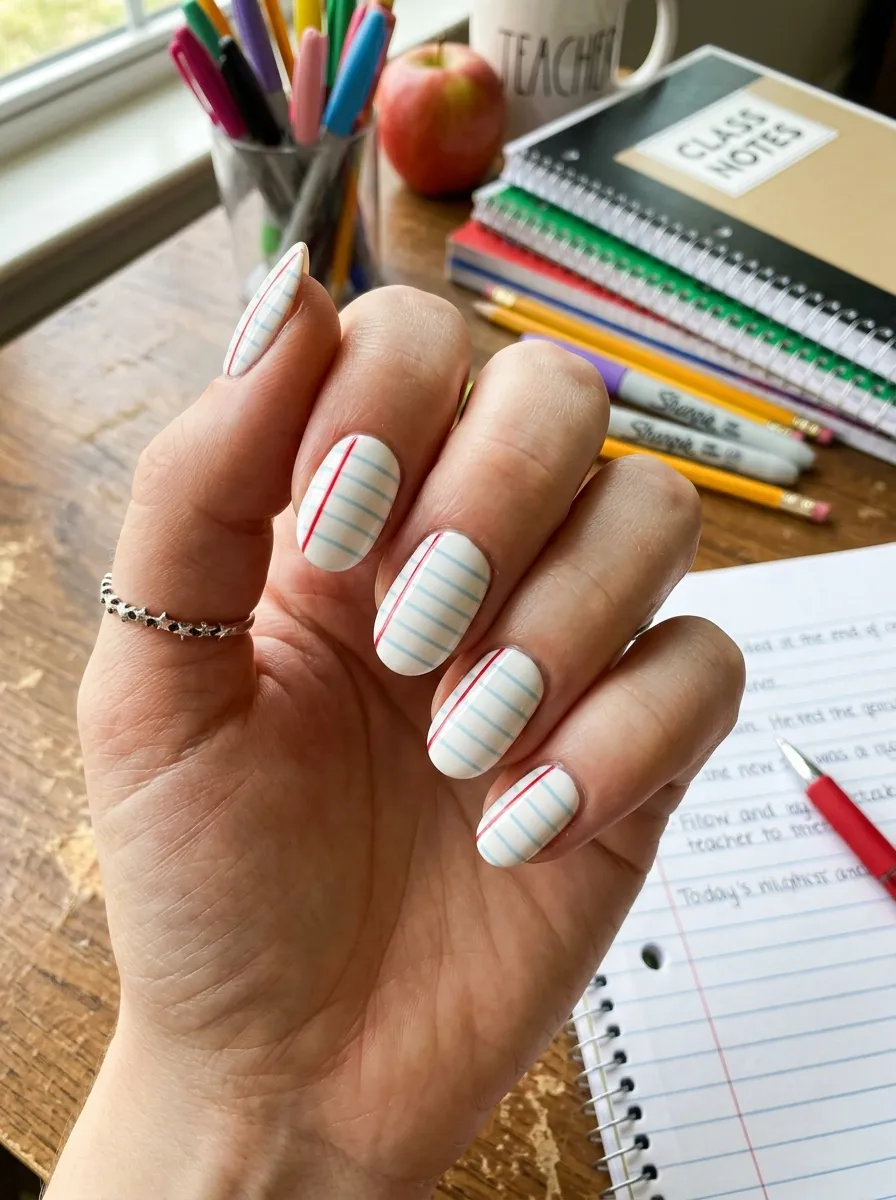 Notebook Ruled Lines teacher nail design