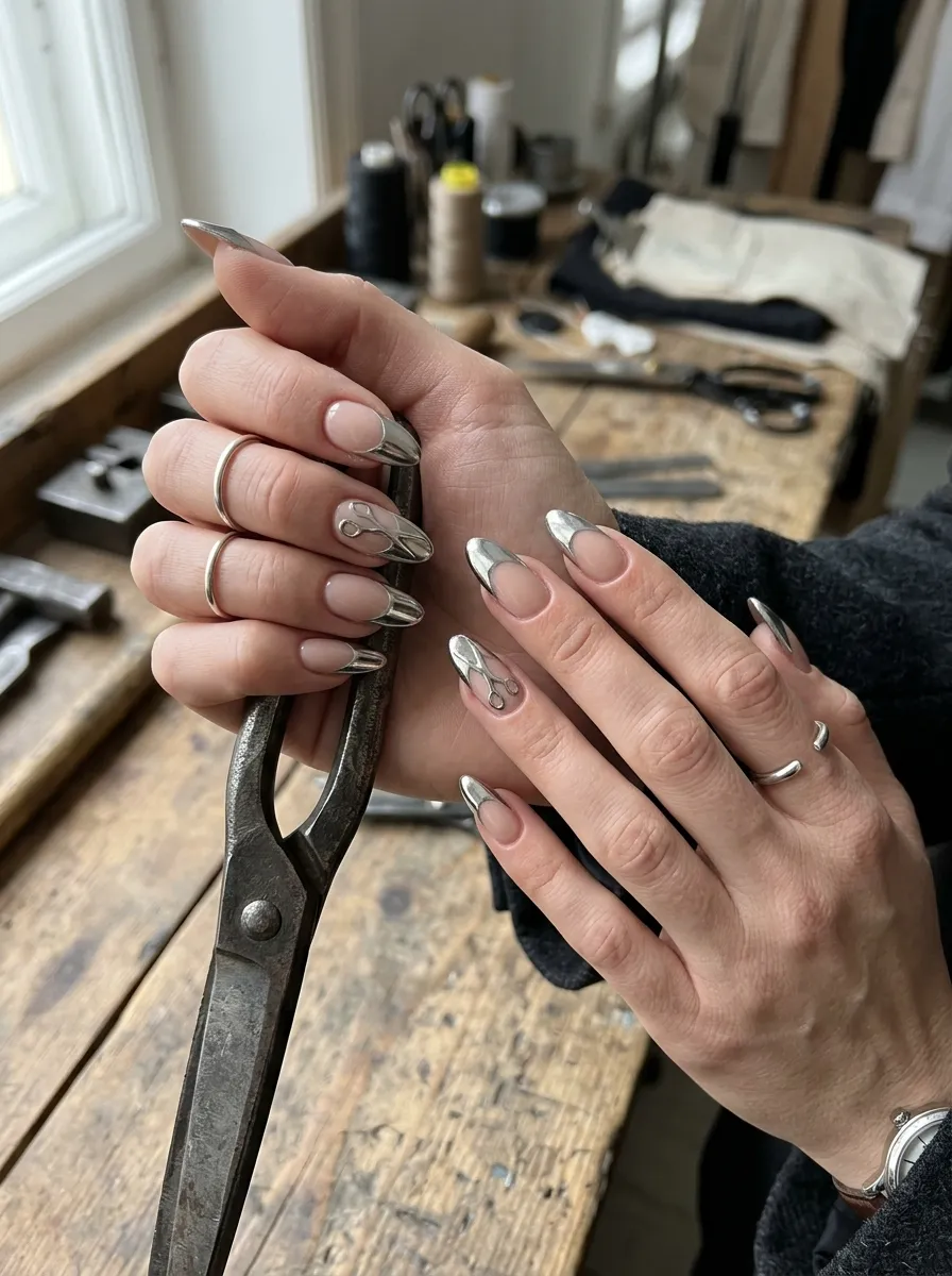Craft Scissors Silver Tips teacher nail design