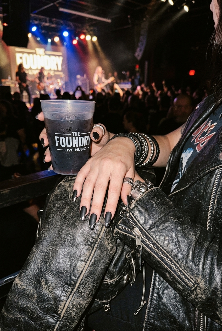 30 Best Concert Nails for Your Next Big Show 7 Matte Black with Metallic Tips