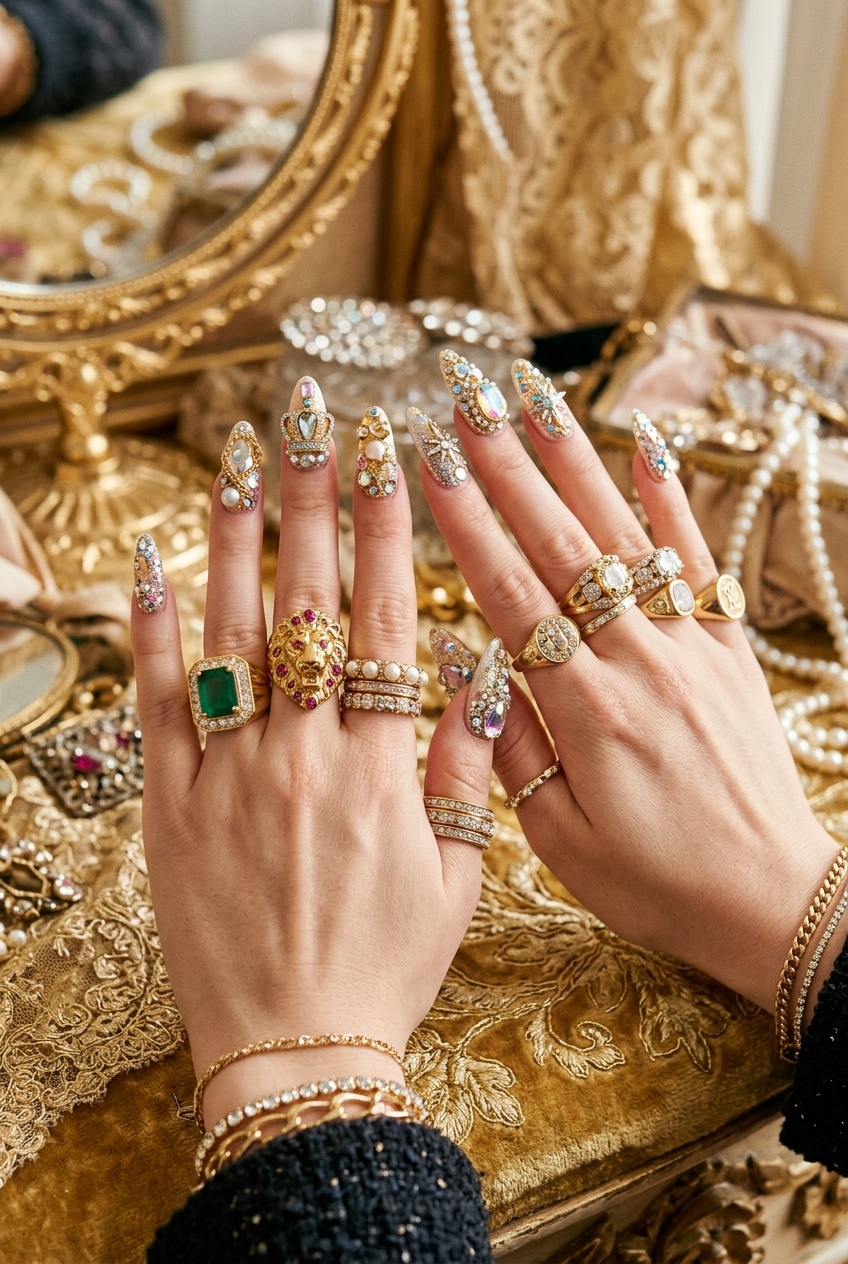 30 Best Concert Nails for Your Next Big Show 10 3D Gem Encrusted Design