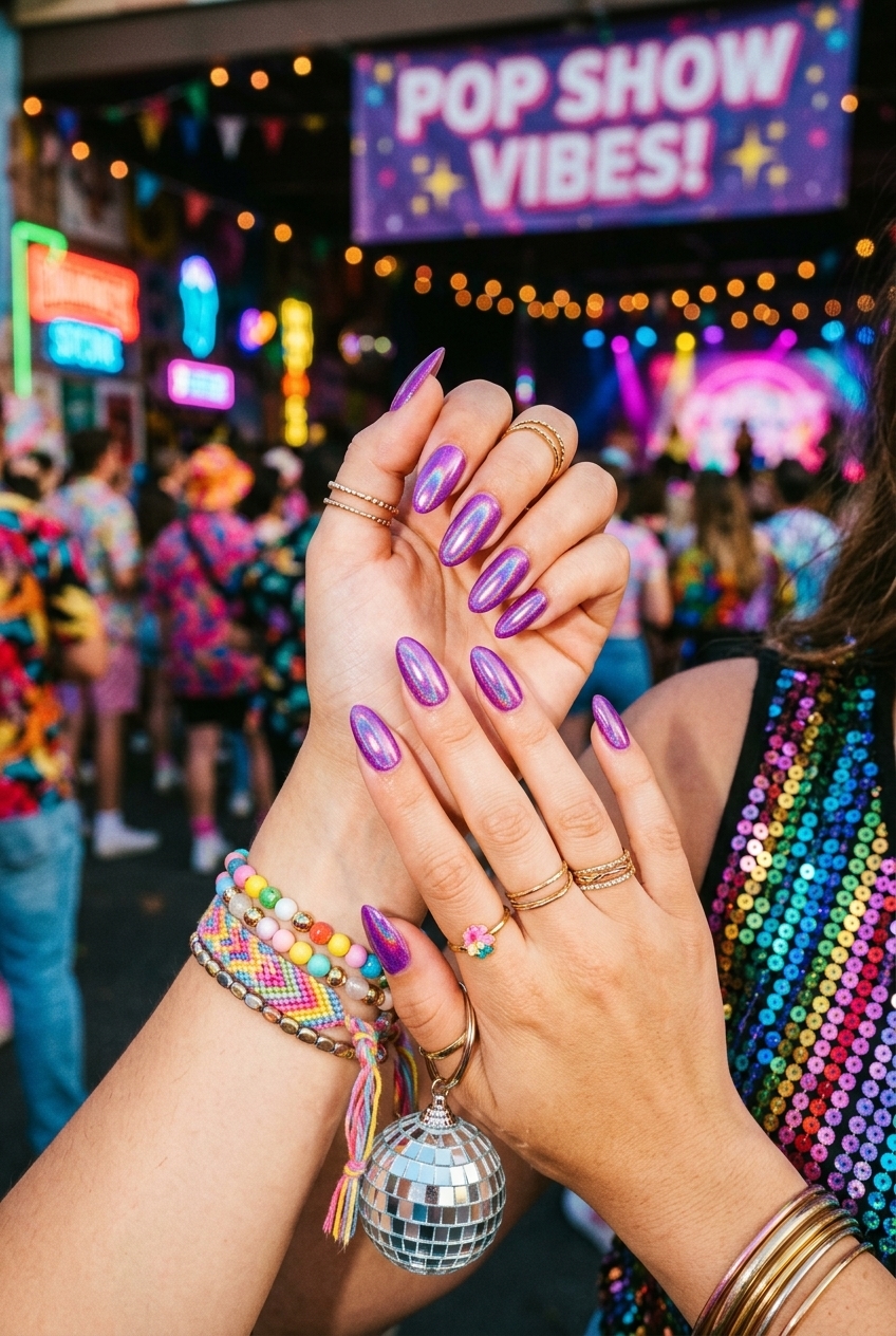 30 Best Concert Nails for Your Next Big Show 21 Bright Purple Holographic