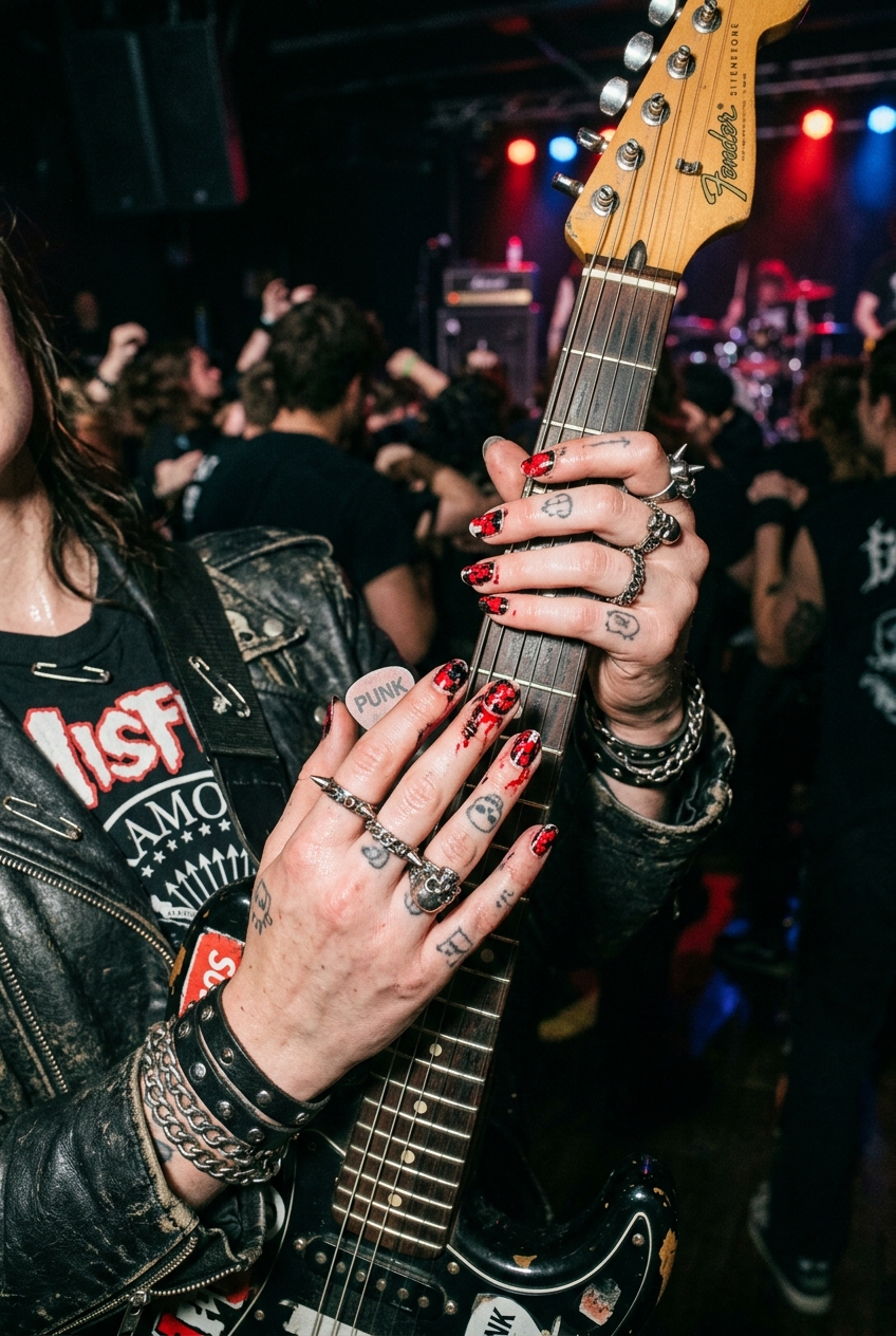 30 Best Concert Nails for Your Next Big Show 30 Punk Rock Red and Black Splatter