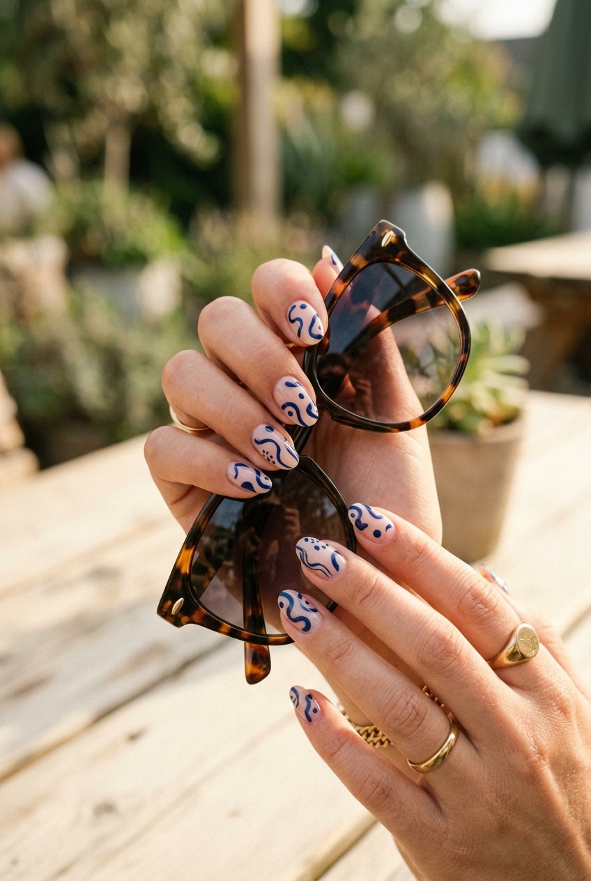 8. Navy Blue Negative Space Squiggles