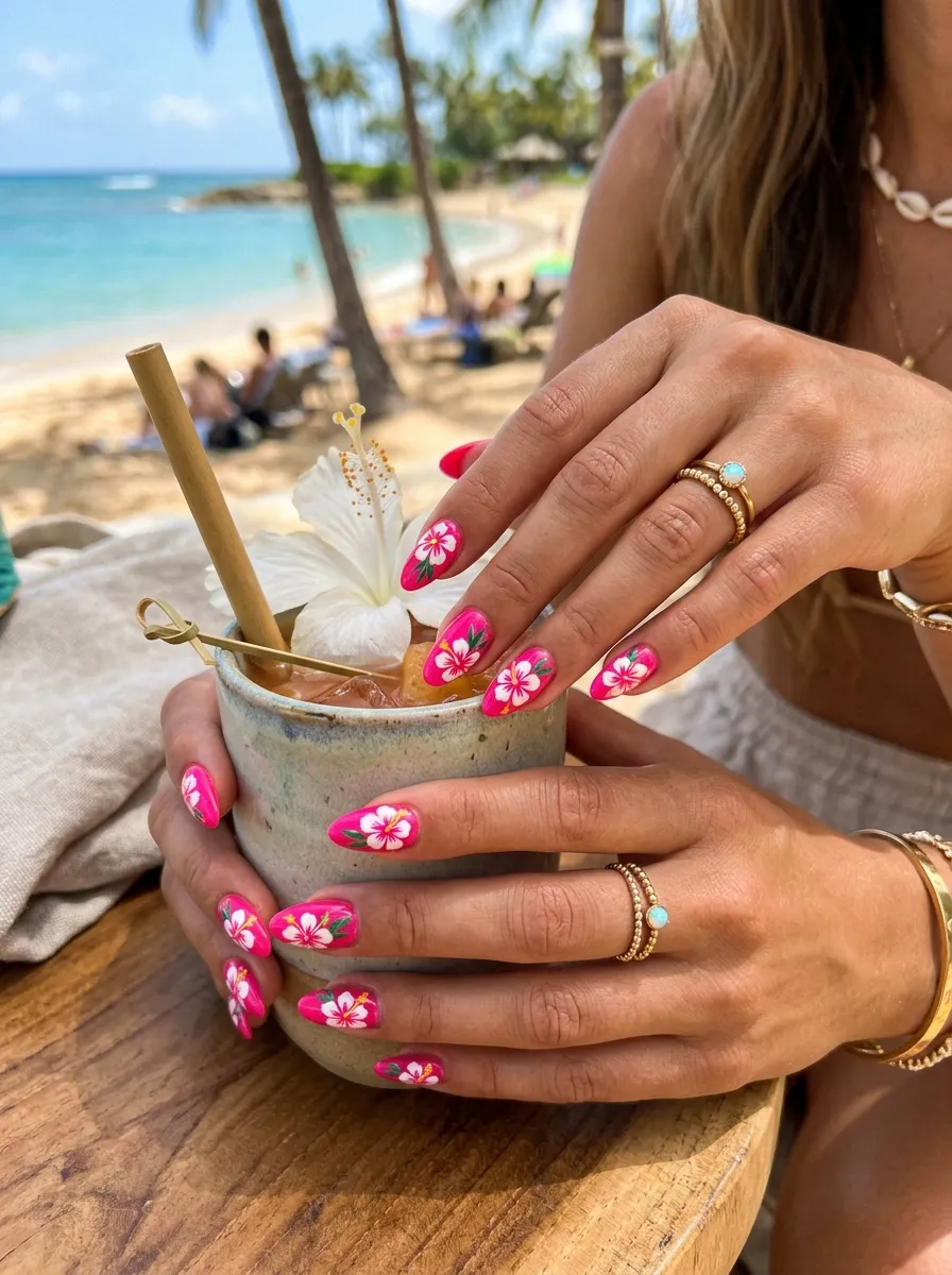 Starfish & Shell Decals: 3D Charms for Maximum Tropical Impact - perfect vacation nails idea