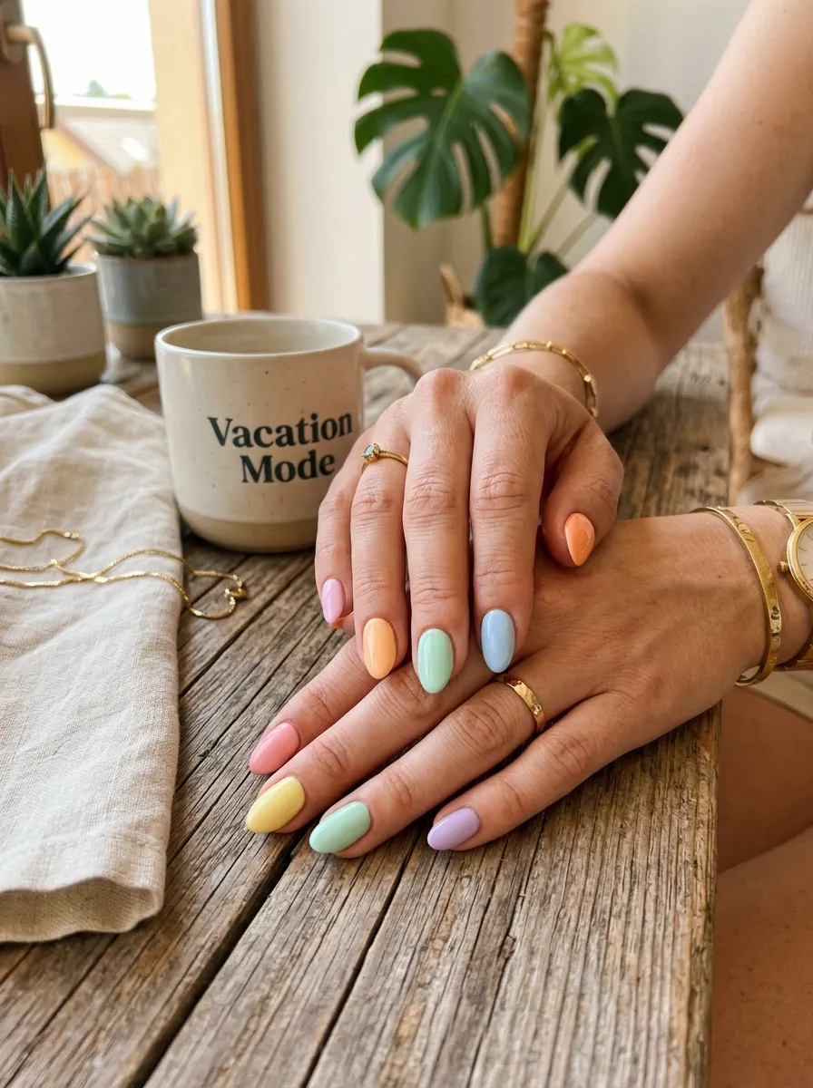 3D Water Droplets: Hyper-Realistic Raindrops on a Ocean Blue Base - perfect vacation nails idea