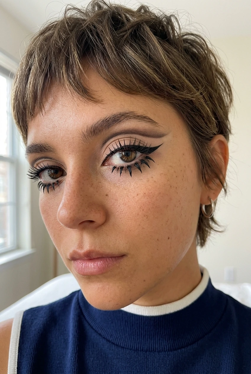 5 Best Bottom Lashes Styles & DIY Mapping Ideas (2026) 11 4. 1960s Retro Twiggy Starburst Bottom Lashes for Bold Statement Glam - bottom lashes (AI Generated Image)