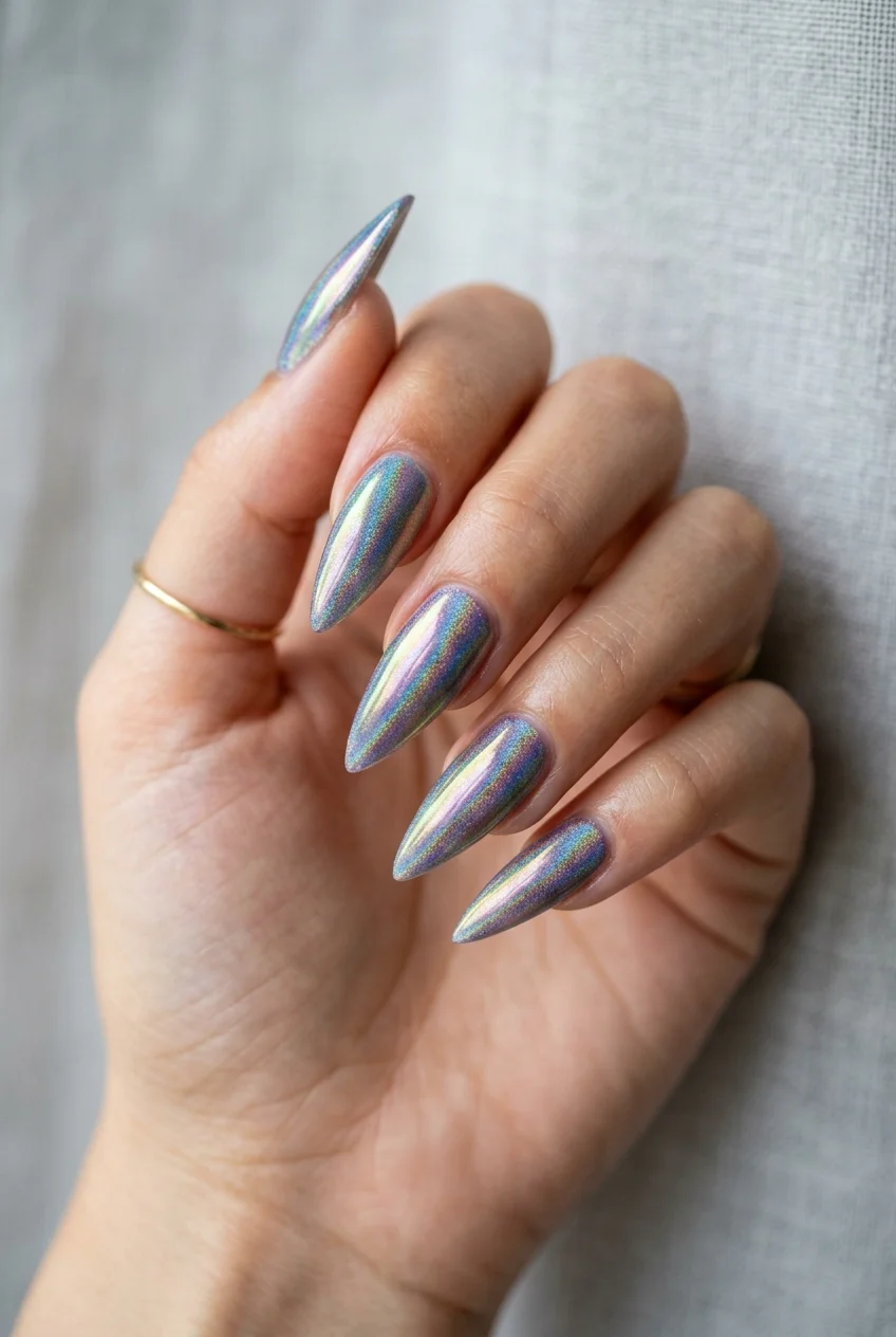 Savage Era Iridescent Holographic Chrome Jelly Nails - aespa nail designs (AI Generated Image)