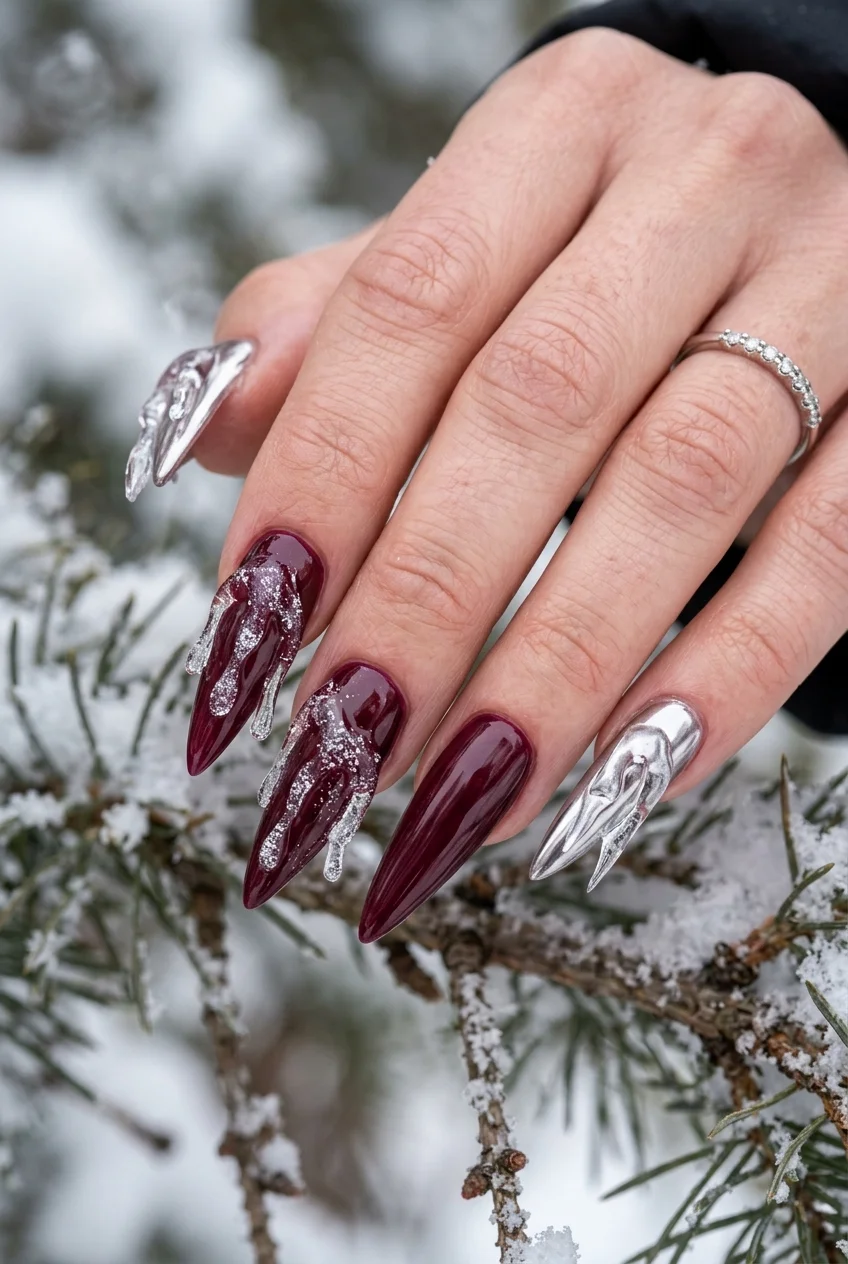 Winter Icicle 3D Glass Droplets on Syrup Gel - aespa nail designs (AI Generated Image)