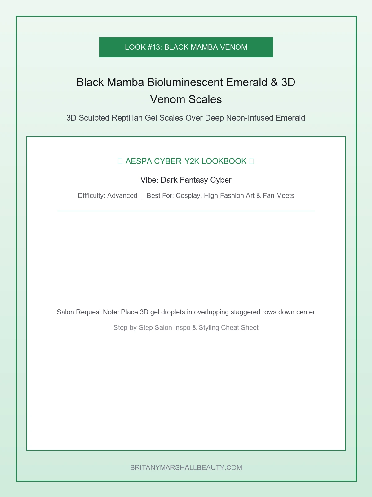 Black Mamba Bioluminescent Emerald & 3D Venom Scales - aespa nail designs (AI Generated Image)