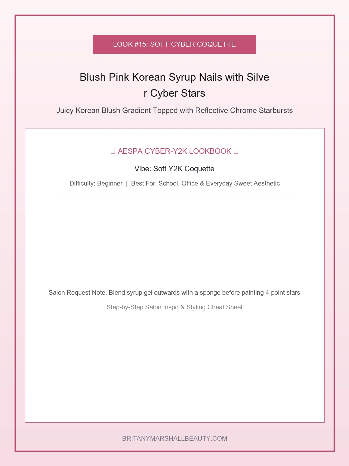 Blush Pink Korean Syrup Nails with Silver Cyber Stars - aespa nail designs (AI Generated Image)