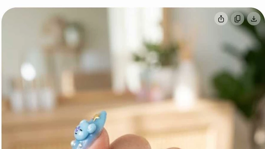 BT21 Koya dreamy sky blue Korean syrup jelly nails with star inlays (AI Generated Image)