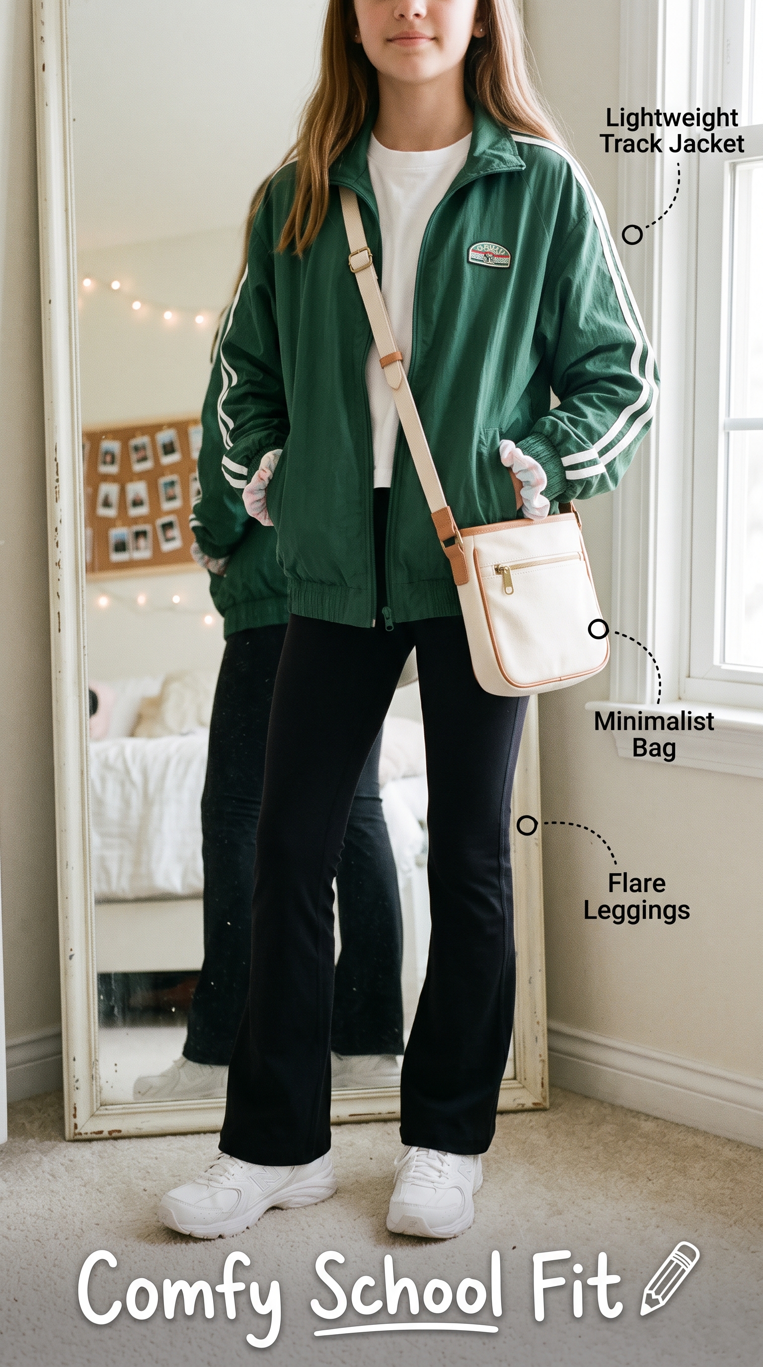 Cute school outfit for middle school: Slouchy Knit Hoodie with Bike Shorts and Oversized Denim Layering Jacket (AI Generated Image)