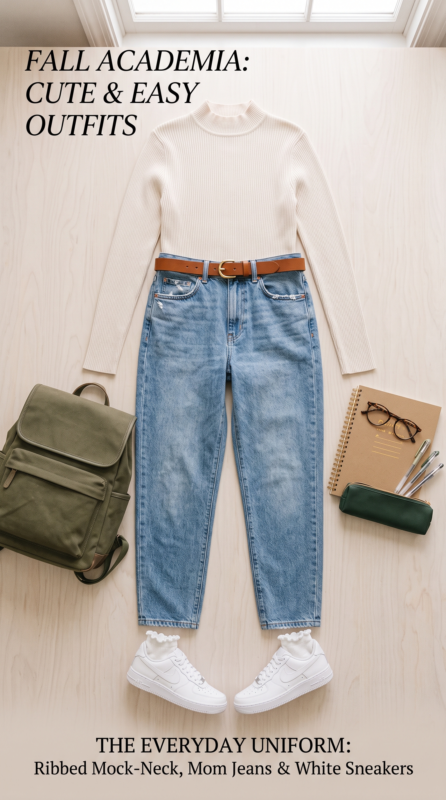 Cute school outfit for middle school: Tailored Wide-Leg Trousers with Tuck-In Basic Tee and Retro Canvas Trainers (AI Generated Image)
